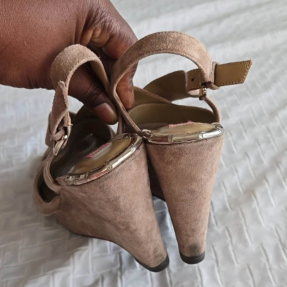 Elaine Turner Women's Tan Suede Wedge Sandals Summer Shoes